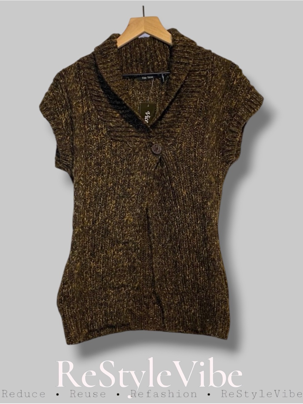 Vice Versa Women’s Size M Cardigan Sweater WOOL Short Sleeve Tunic Length NWT
